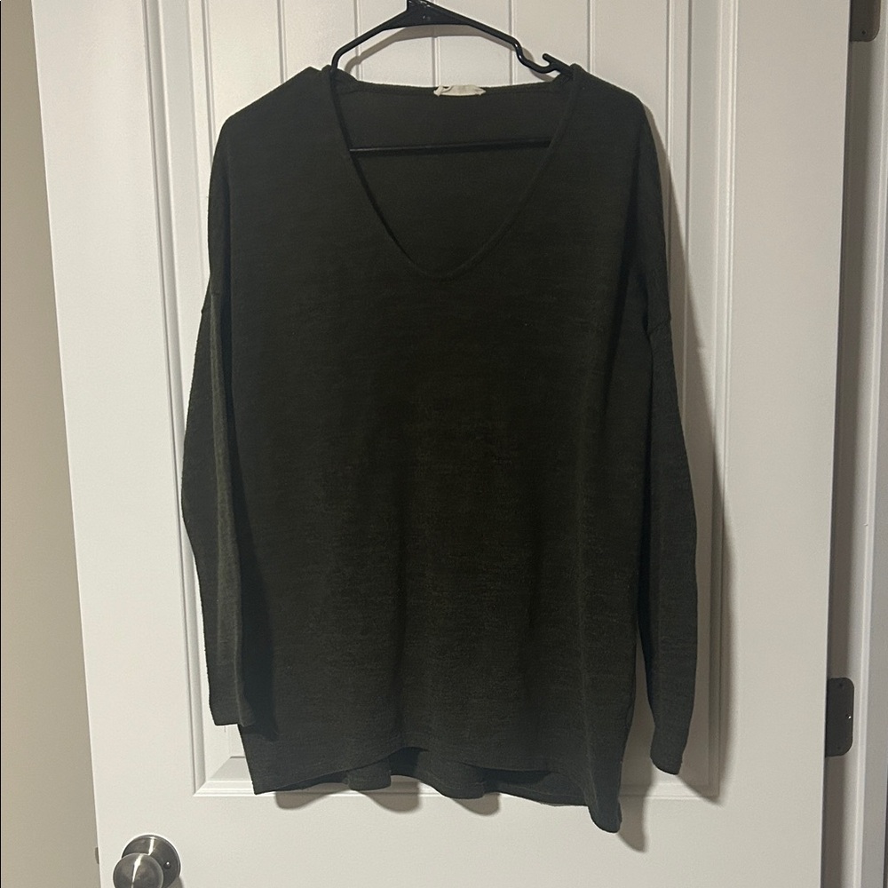 Dark Green V-Neck Women's Sweater